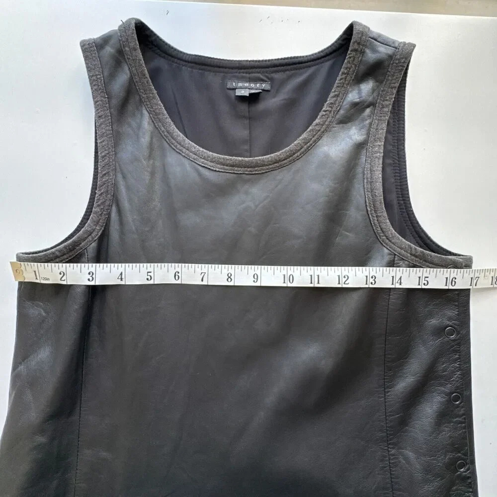 THEORY Nidan C Black Lambskin Leather Sleeveless Drop Waist Dress Size 8 - Picture 14 of 16